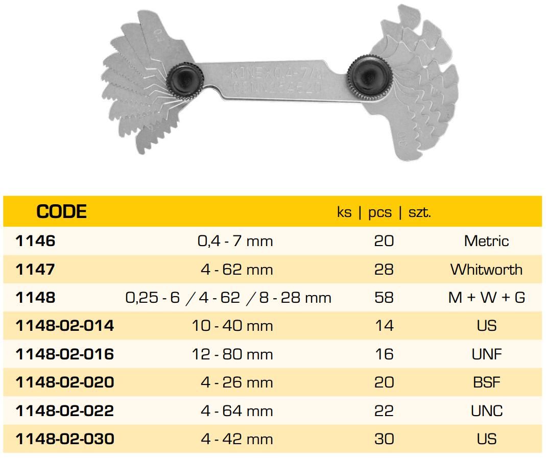 Резьбомер US 4-42Tpi Kinex 1148-02-030, сталь (30 шт) - фото