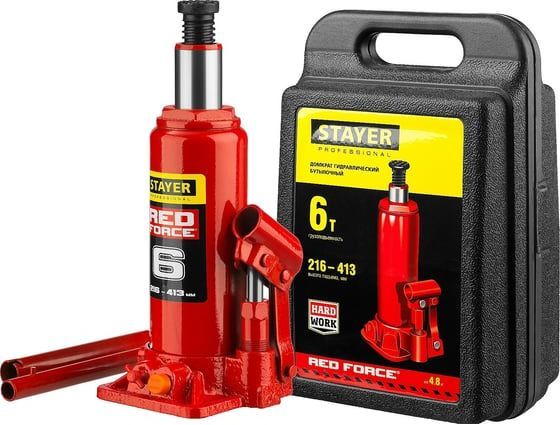 Домкрат гидравлический бутылочный 6 т 216-413 мм Stayer Red Force 43160-6-K_z01, в кейсе - фото