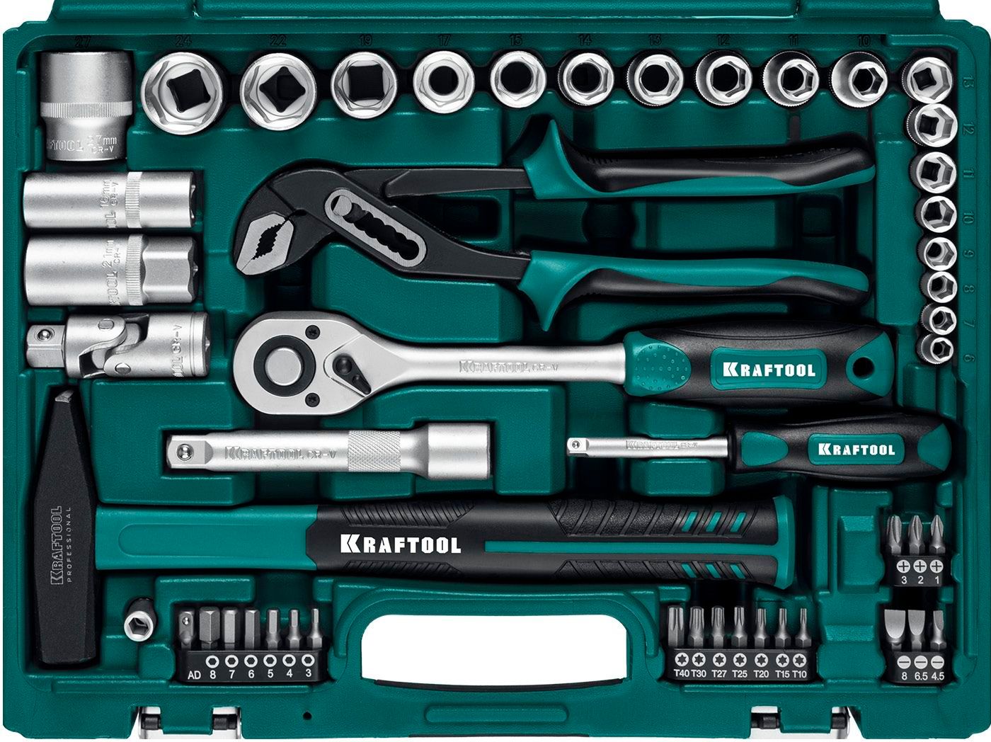 Набор инструмента универсальный 1/2"+1/4" Kraftool Extrem-66 27976-H66_z01, 66 предметов - фото
