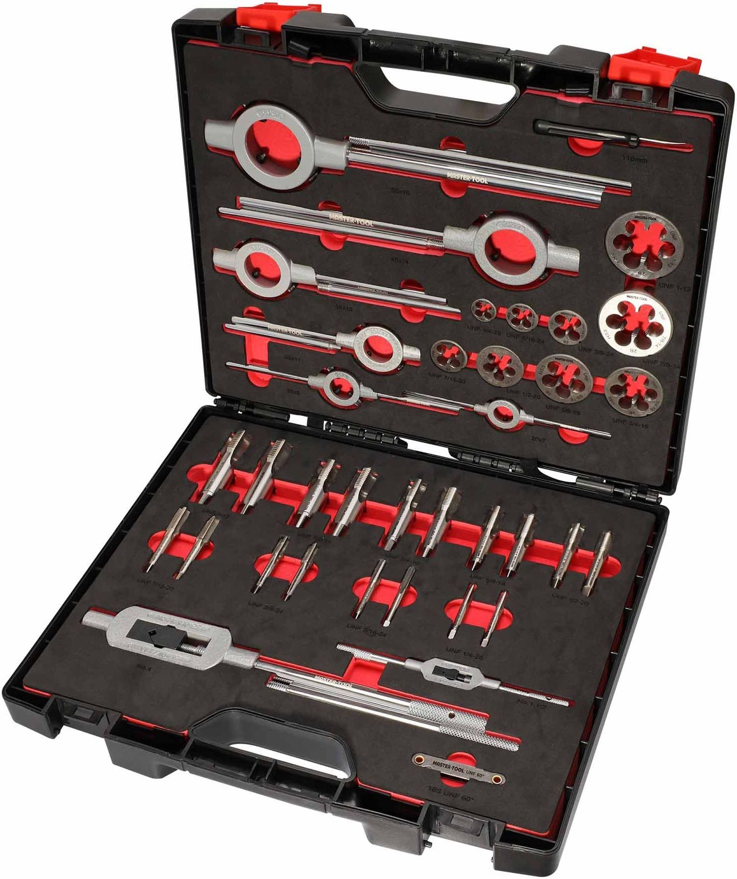 Изображение товара Набор метчиков и плашек UNF 1/4"-1" HSS-G Master-Tool 1014901010006, 37 предметов