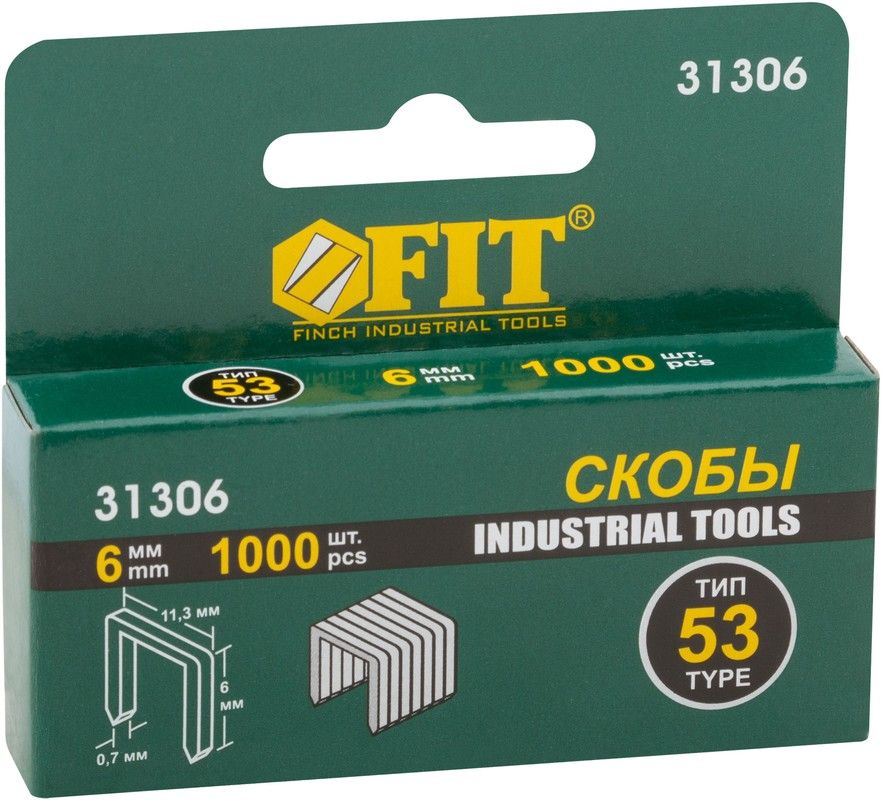 Скобы для степлера 6 мм тип 53 FIT 31306, 1000 шт  - фото