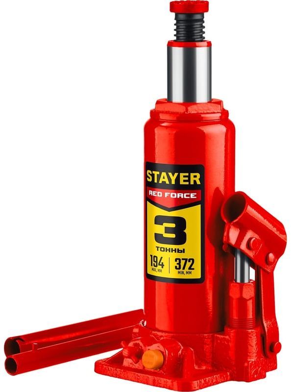 Домкрат гидравлический бутылочный 3 т 194-372 мм Stayer Red Force 43160-3_z01 - фото