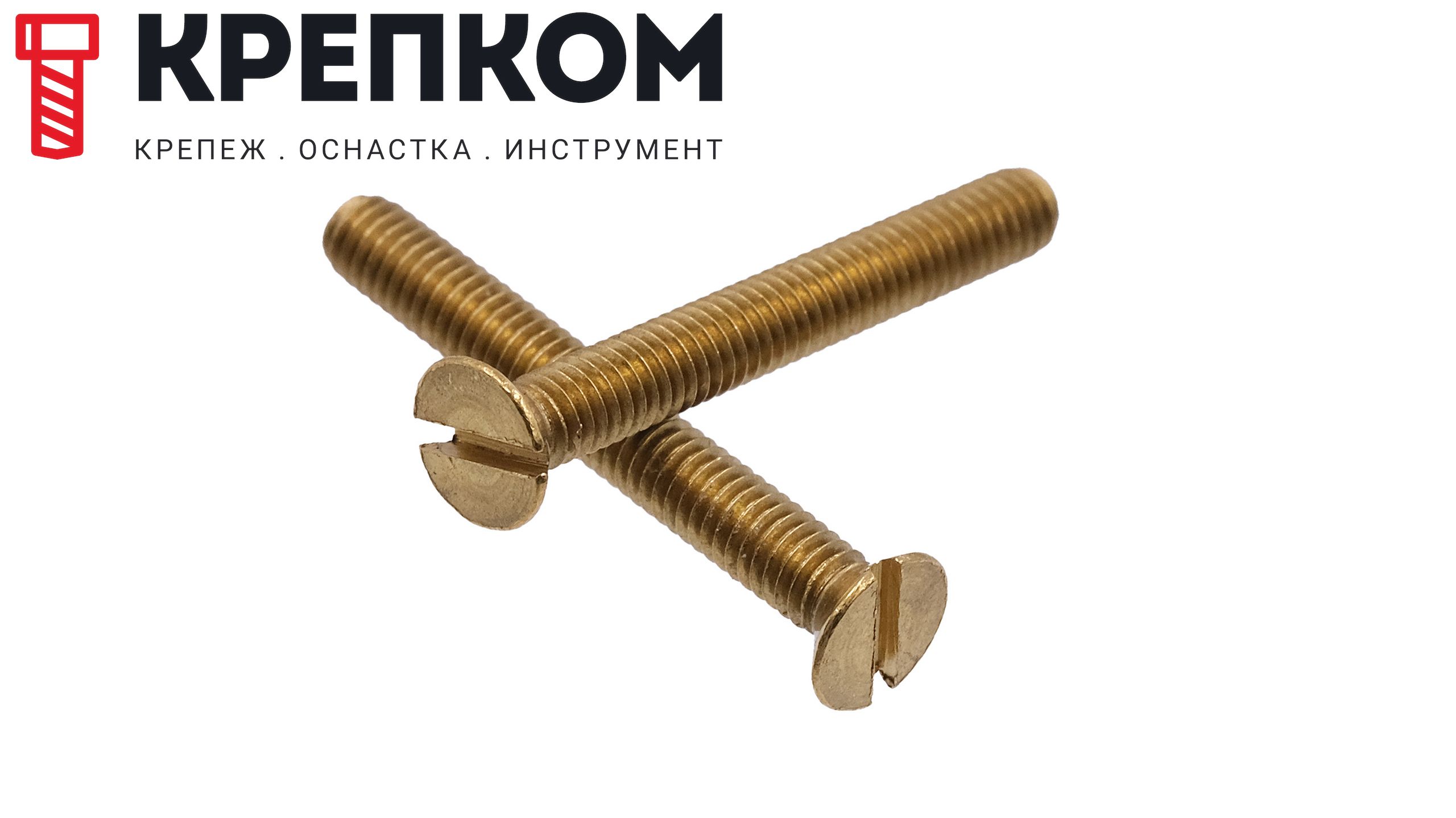 Винт потайной с прямым шлицем М2,5х12 DIN 963 (ISO 2009), латунь - фото