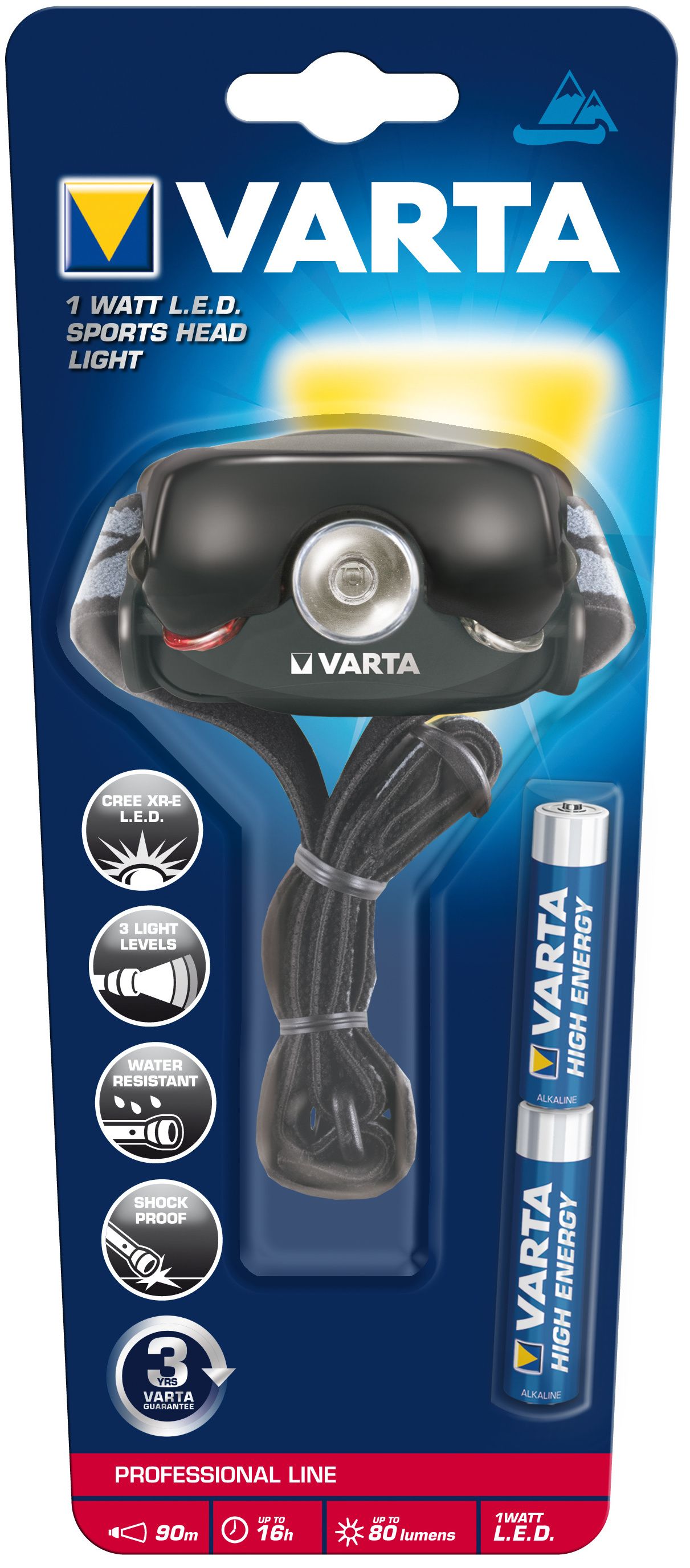 Фонарь налобный Varta Professional 1 Watt LED Sports Head Light 2AAA 18632101421 - фото