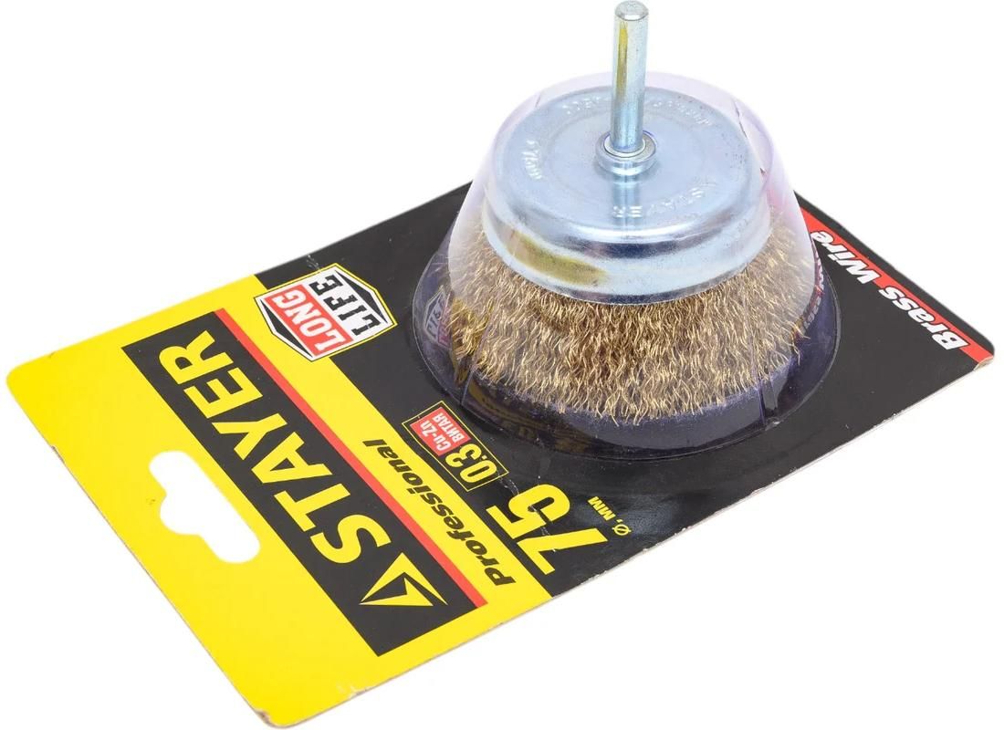 Щетка чашечная для дрели, витая латунированная стальная проволока 0,3 мм Stayer Prof  - фото