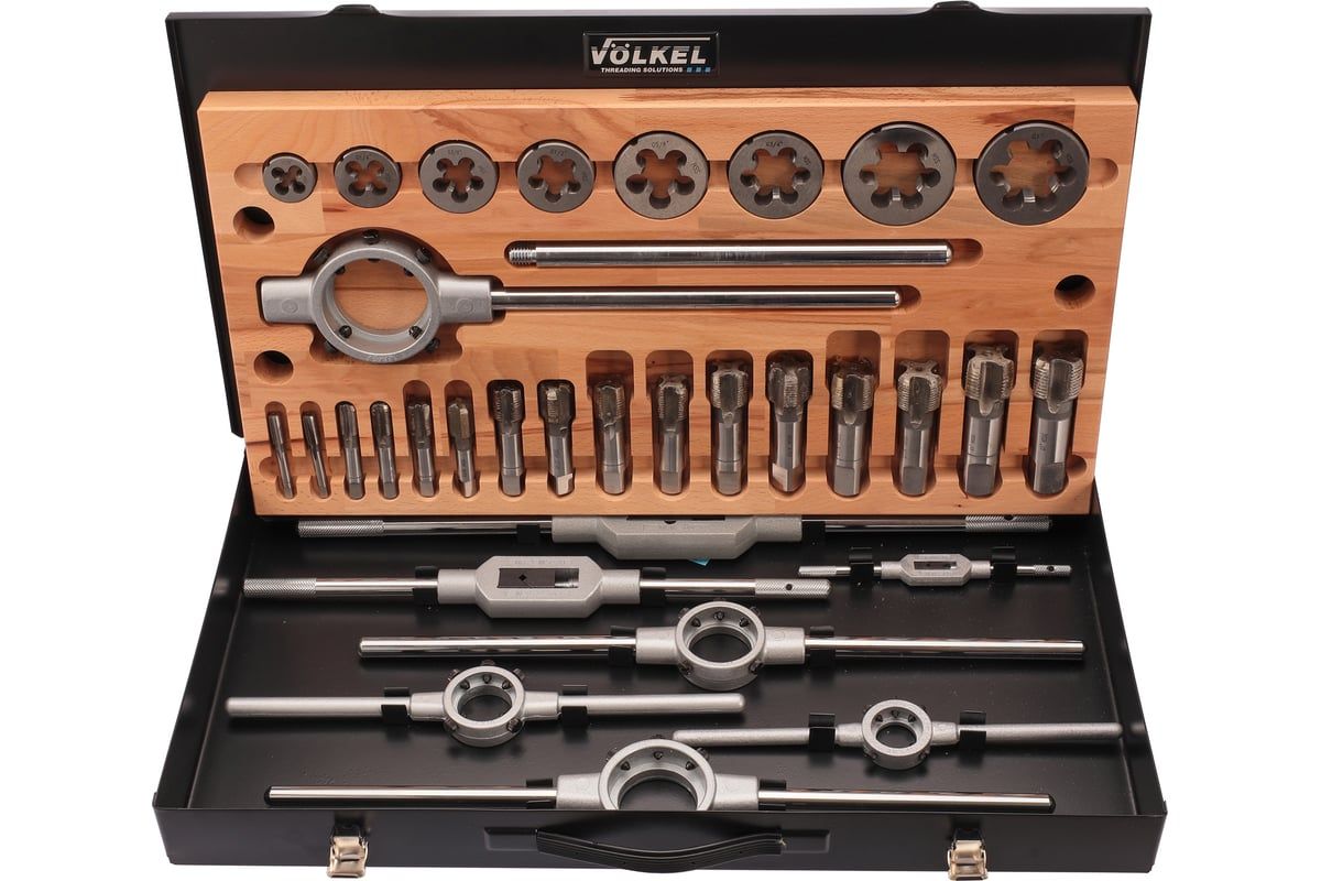Изображение товара Набор метчиков и плашек G(BSP) 1/8" -1,0" HSS-G Volkel V48021, 32 предмета