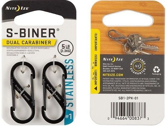 Карабин нержавеющий универсальный Nite Ize S-Biner SB1-2PK-01, размер 1 (черный) 2 шт - фото