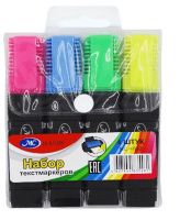 Набор текстмаркеров флуоресцентных, черный корпус, 4 цвета, MC-4882