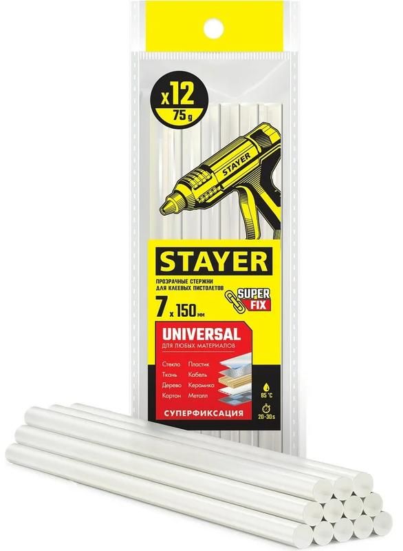 Изображение товара Стержни клеевые 7х150 мм универсальные Universal Stayer Prof 06817-12, прозрачные, 12 шт Изображение товара Стержни клеевые 7х150 мм универсальные Universal Stayer Prof 06817-12, прозрачные, 12 шт