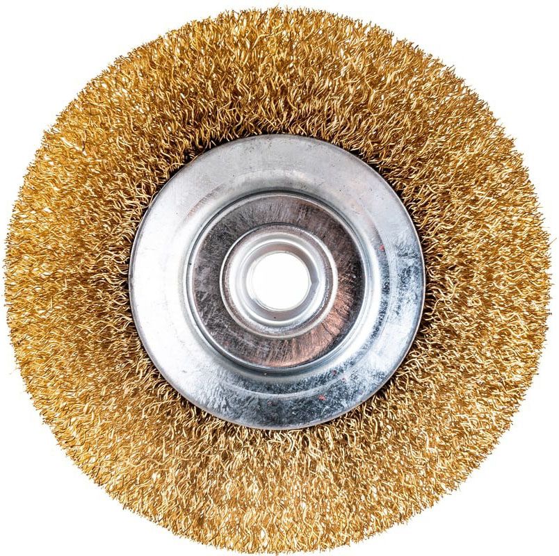 Корщетка-колесо с наклоном для УШМ 115 мм М14, латунированная проволока, FIT 39051 - фото