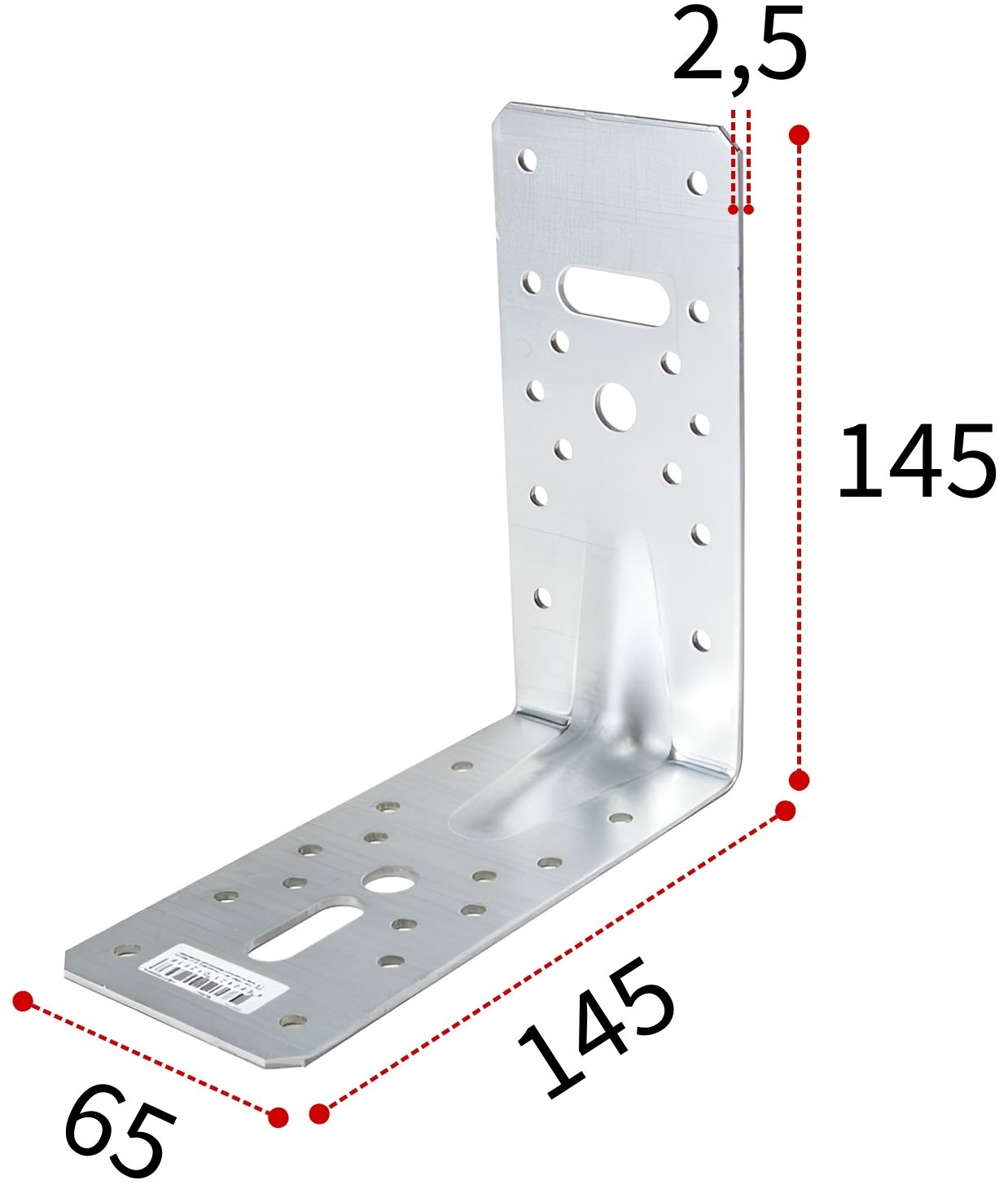 Уголок усиленный 145х145х65х2,5 мм RKP10 горячеоцинкованная сталь, 20 шт - фото