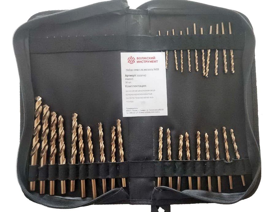 Набор сверл по металлу 3-12 мм P6M5K5 №59 Волжский Инструмент 5509142, 30 шт - фото