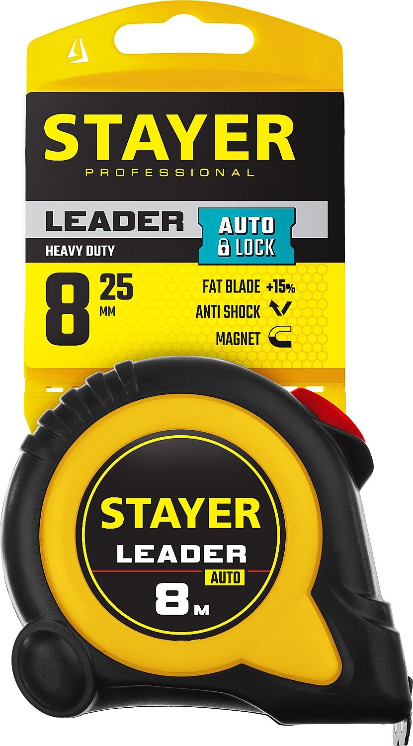 Рулетка измерительная с автостопом и магнитным крюком Stayer Leader Professional - фото