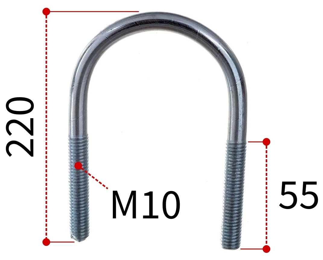 Изображение товара U-образная скоба 6 дюймов из оцинкованной стали с резьбой М10 для крепления труб и конструкций