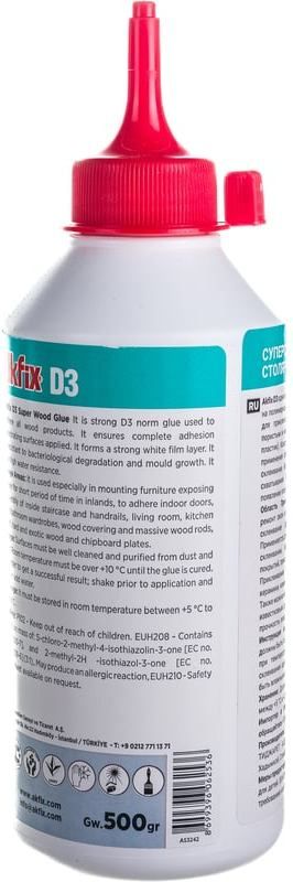 Клей столярный ПВА белый водостойкий D3 500 г Akfix AS3242 - фото