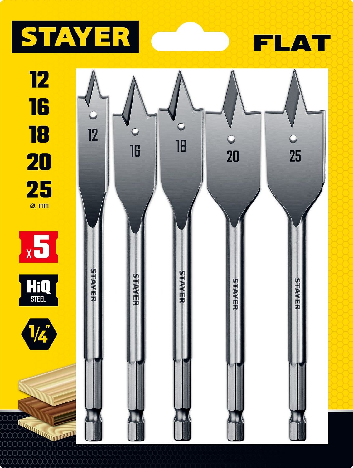 Набор перовых сверл по дереву Flat Stayer 2950-H5, 5 шт - фото