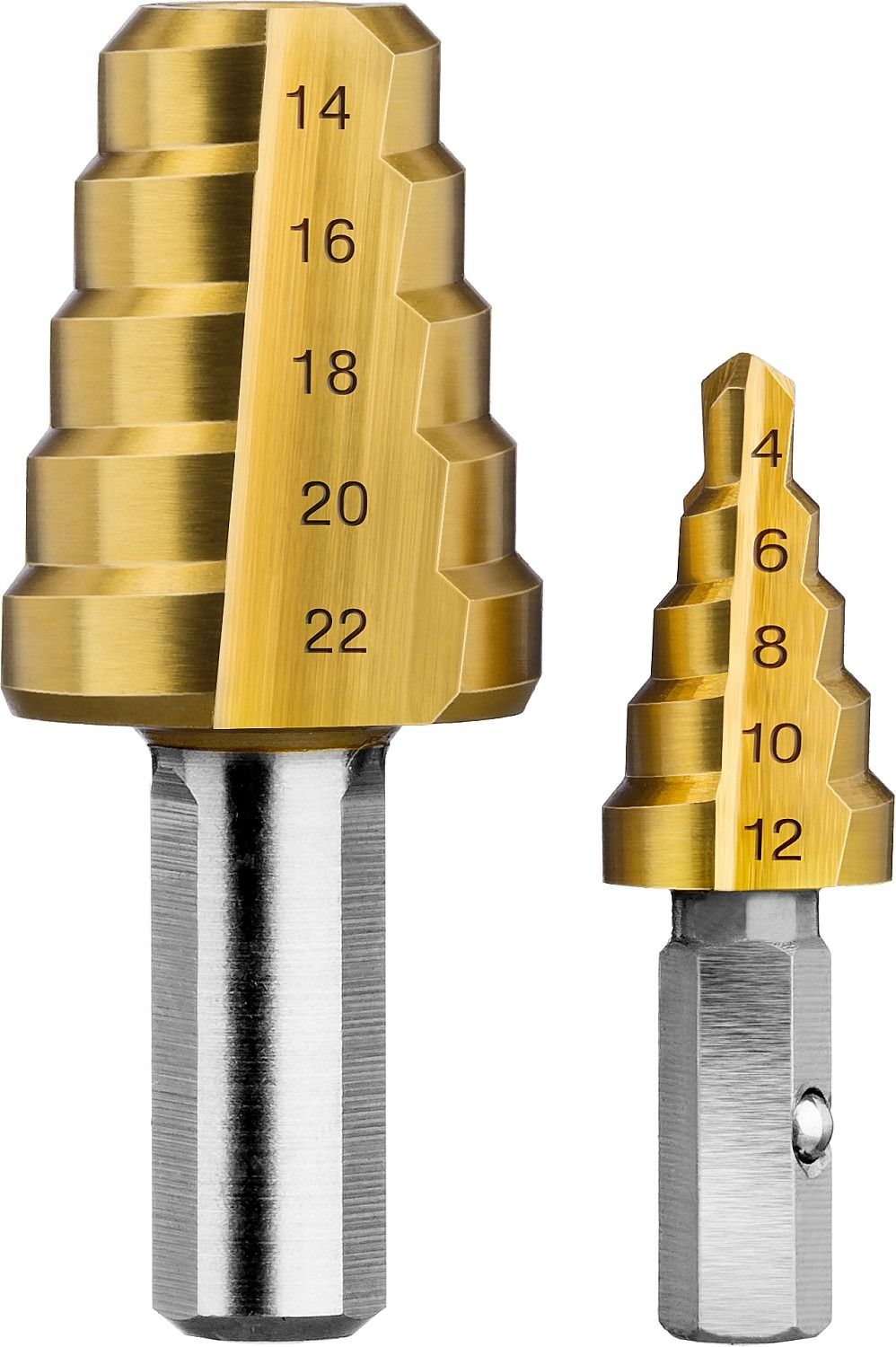 Сверло по металлу ступенчатое составное 4-22 мм, 10 ступеней, ЗУБР 29673-4-22, сталь Р6М5+покрытие NiT - фото