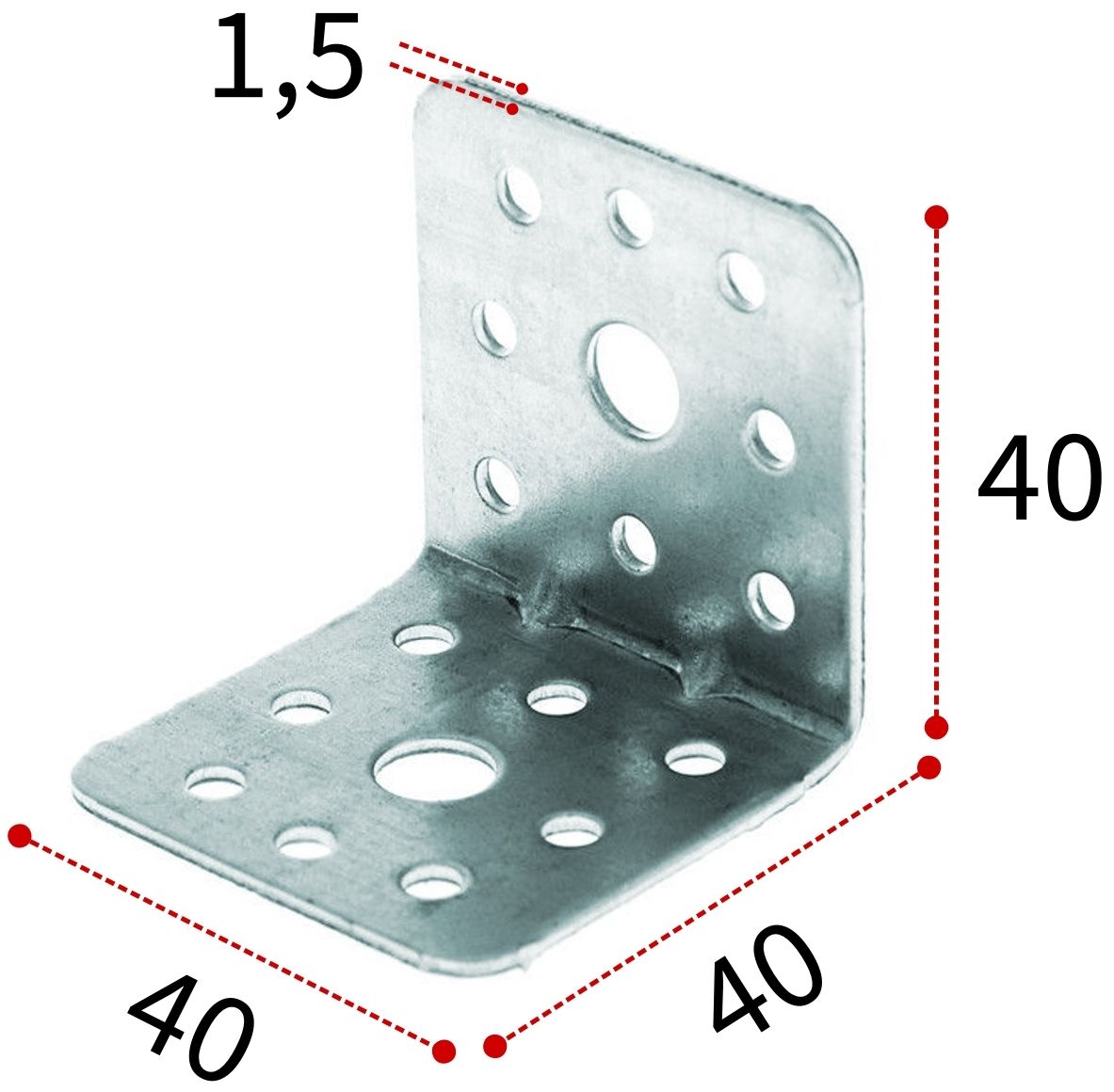 Уголок крепежный усиленный 40х40х40 мм, оцинкованная сталь - фото