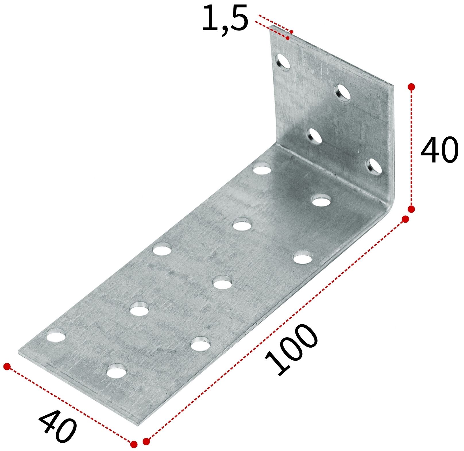 Крепежный уголок 40х100х40х1,5 мм KUL, оцинкованная сталь - фото