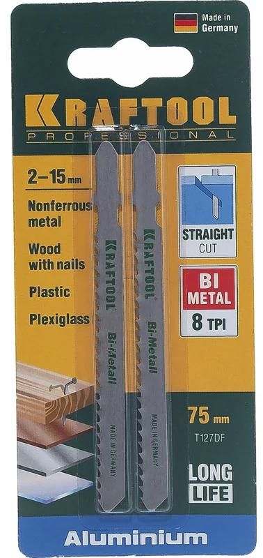 Полотно по металлу для лобзика 100/75 мм, быстрый рез T127DF Kraftool 159556-3, биметалл, 2 шт  - фото