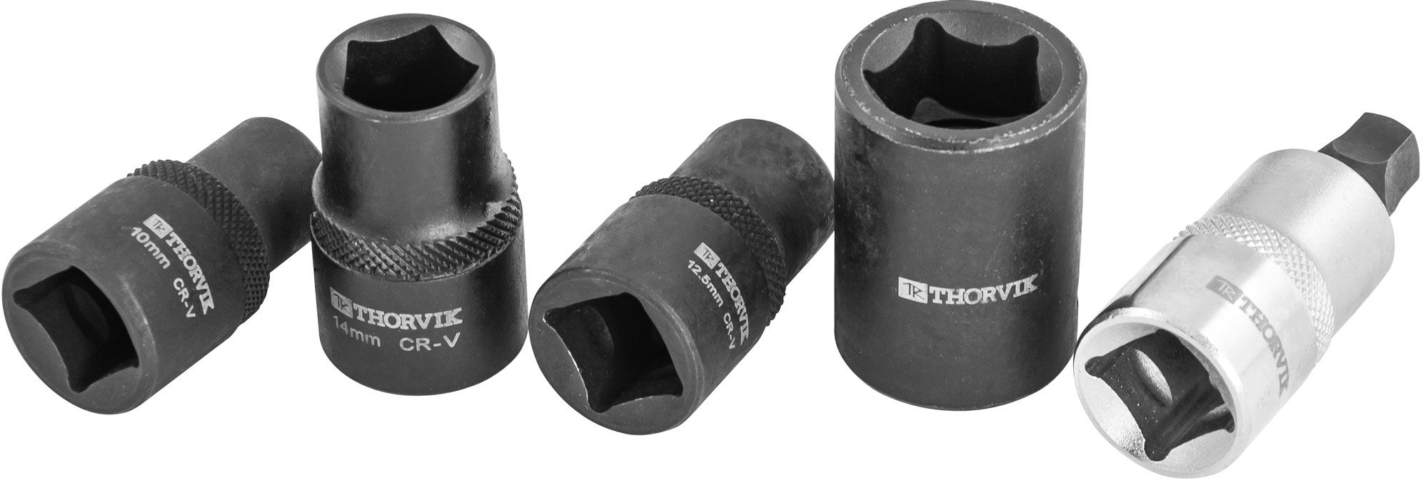 Набор головок торцевых и насадки со вставкой-битой с пятигранным профилем для обслуживания тормозных механизмов 1/2"DR Thorvik PBCSS5, 5 шт - фото