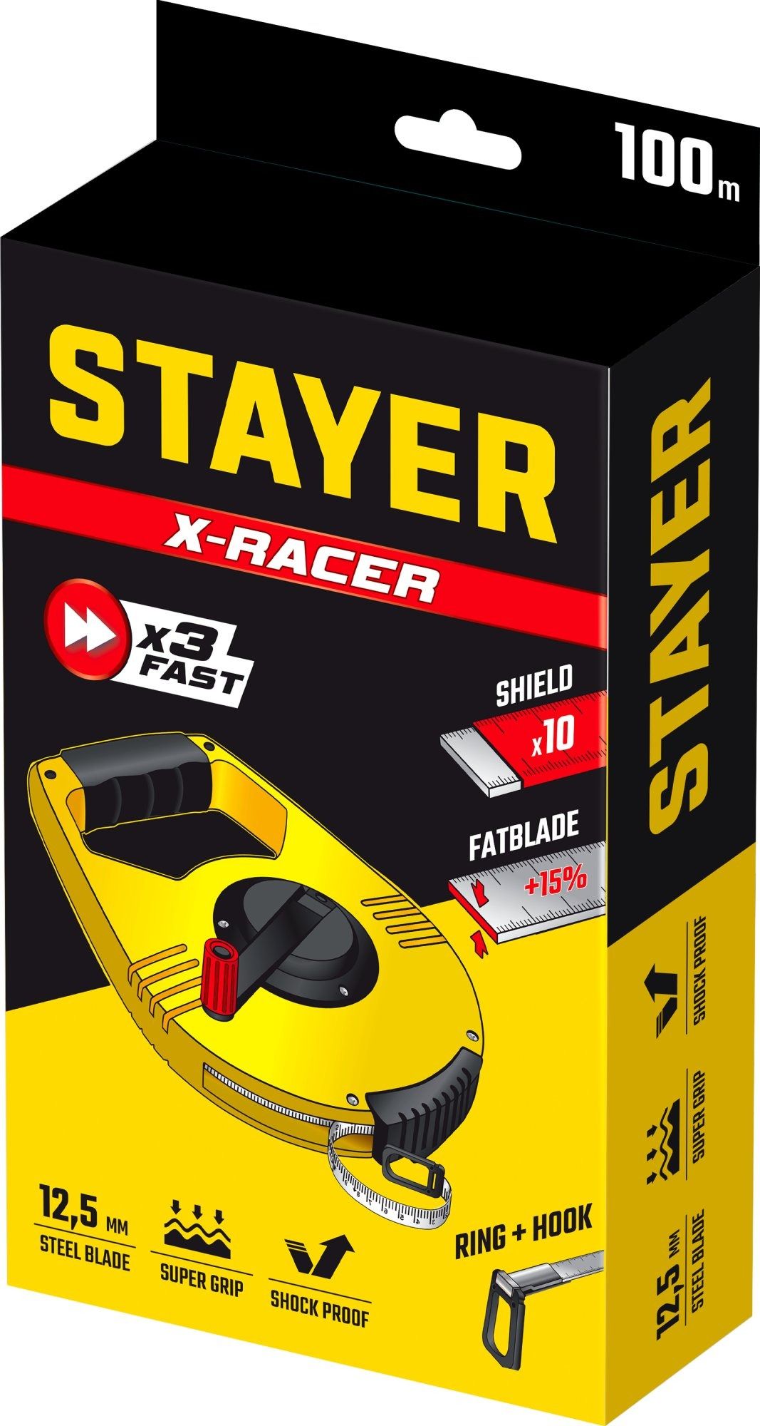 Лента мерная геодезийная стальная 100 м STAYER Racer 34186-100 - фото