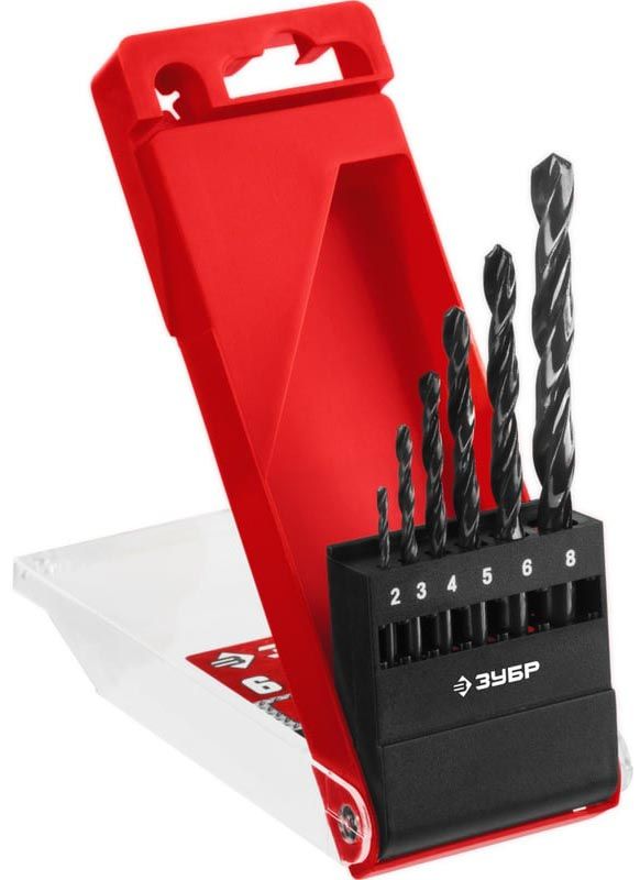 Набор сверл по металлу 2-8 мм класс B сталь Р4М2 ЗУБР 29605-H6, 6 шт - фото