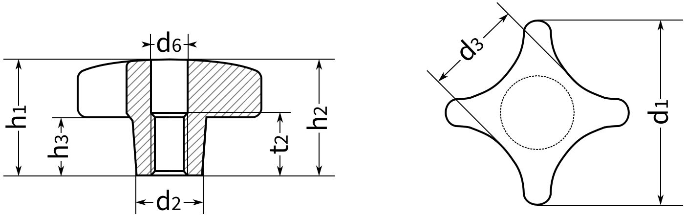 Ручка крестообразная М8 DIN 6335 тип D, чугун - фото