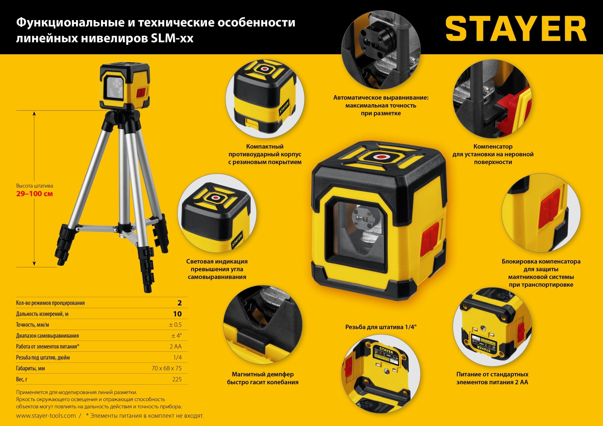 Нивелир лазерный 10 м со штативом 100 см Stayer SLM-1 Professional 34961-1 - фото