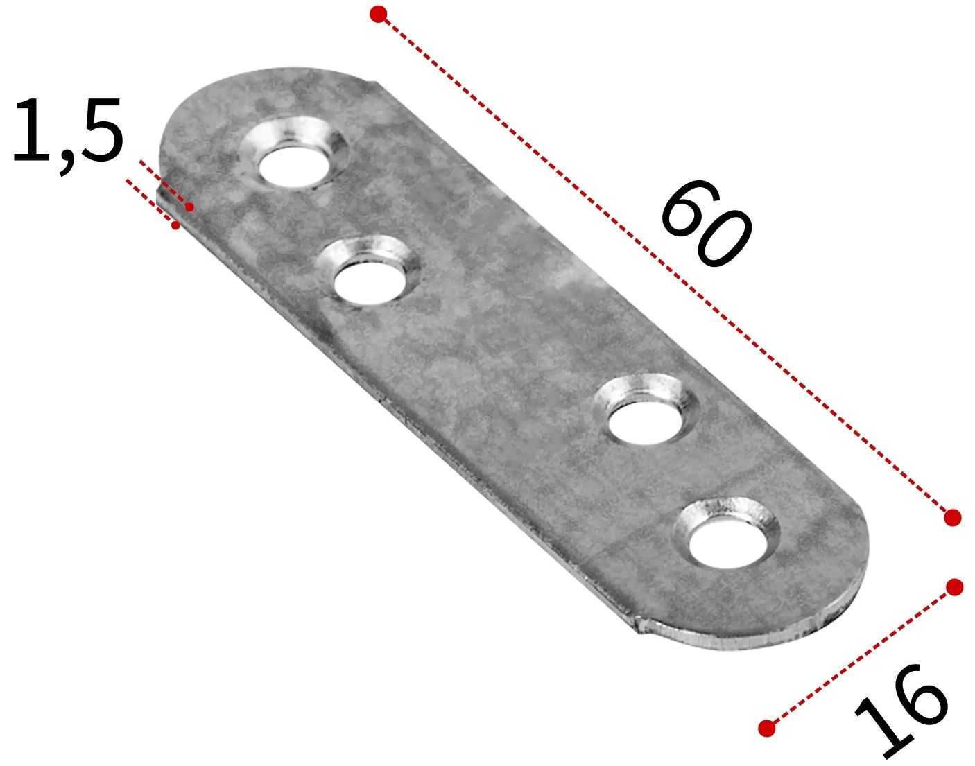 Пластина бытовая 60х16х1,5 мм, оцинкованная сталь - фото
