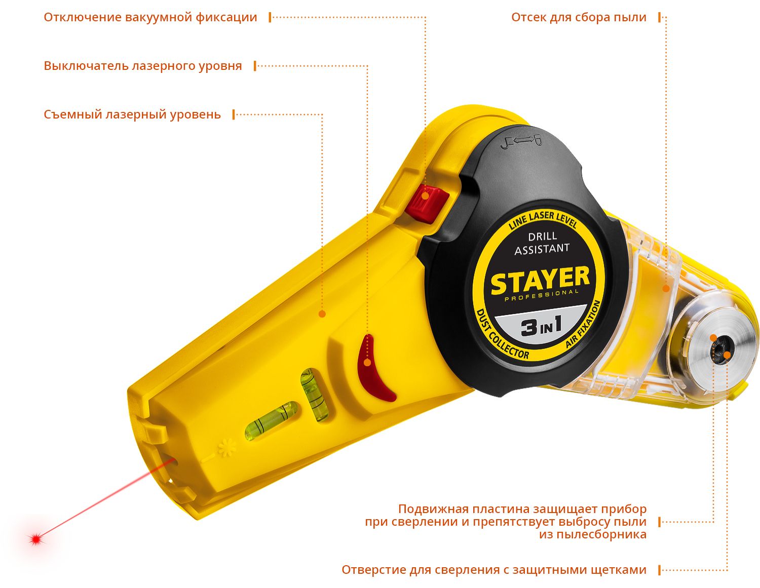 Уровень лазерный с приспособлением для сверления 7 м Stayer Drill Assistant 34987 - фото