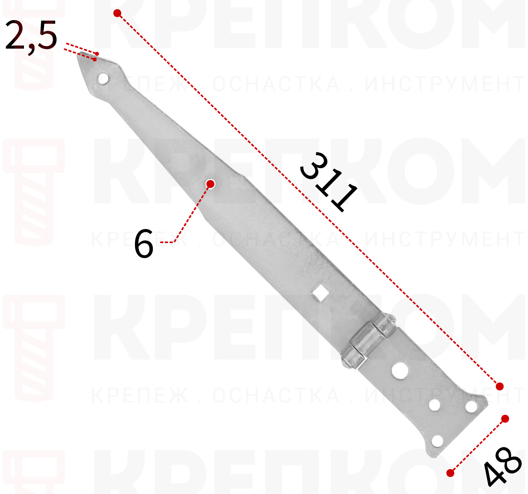 Петля стреловидная для ворот и калиток 252х77х48х35 мм Gah Alberts 315146, оцинкованная сталь - фото