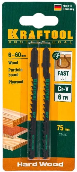 Полотно по дереву для лобзика 100/75 мм, фигурный рез T244D Kraftool 159523-4, хромованадиевая сталь, 2 шт - фото