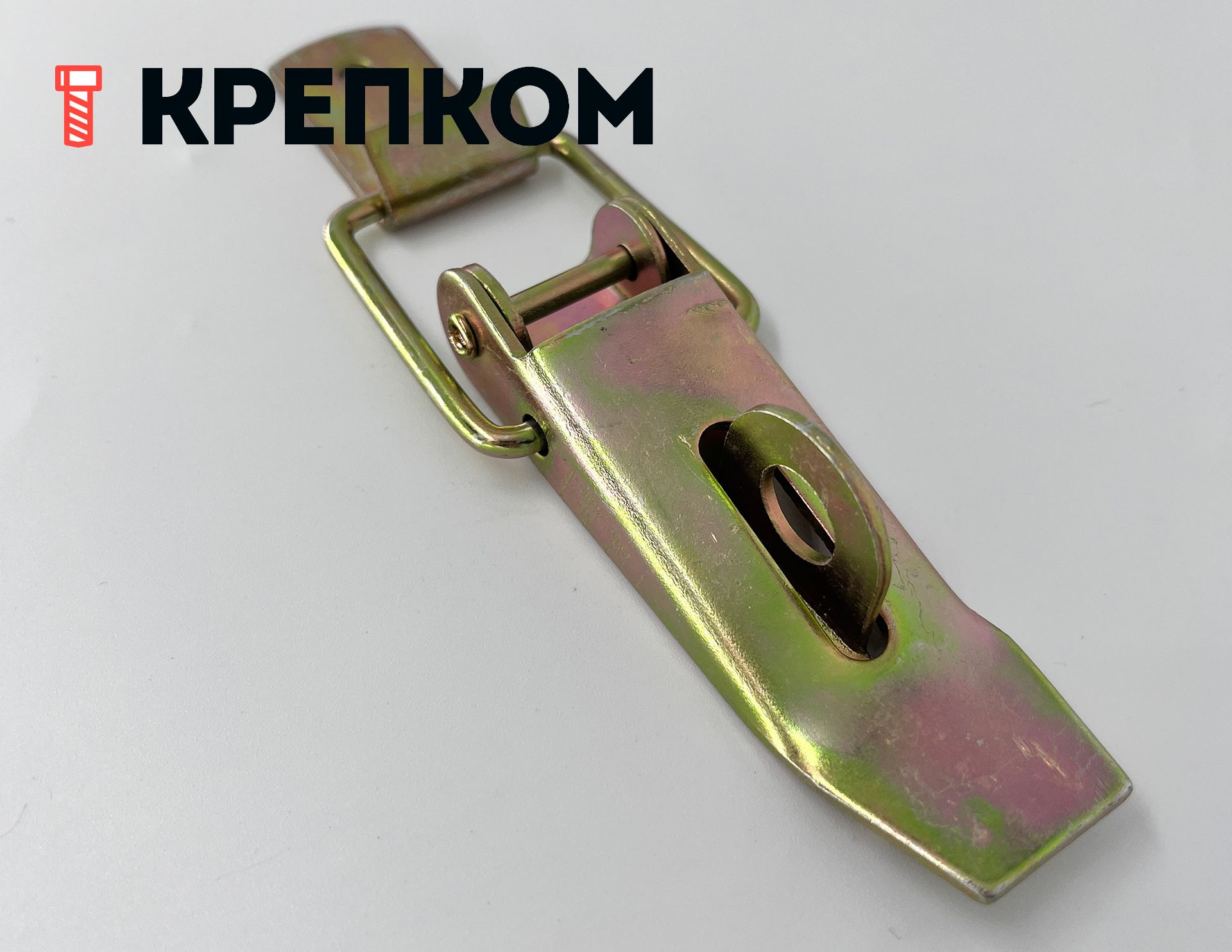 Замок-защелка лягушка с ушком L=95 B29, желтый цинк - фото