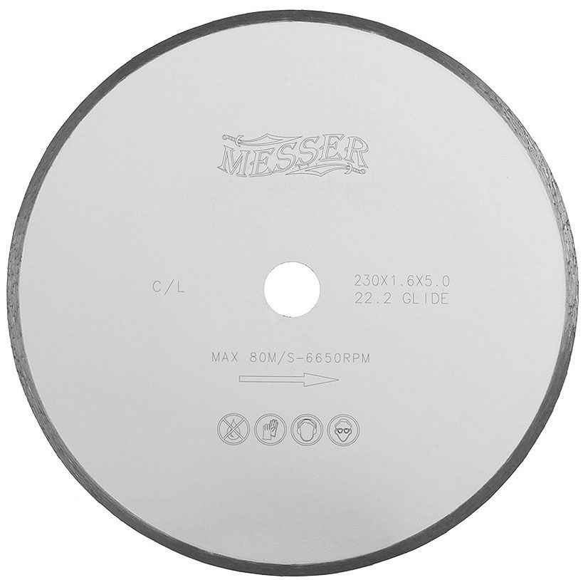 Диск алмазный со сплошной кромкой C/L по по керамической плитке 230 мм, Messer 01-21-230 - фото