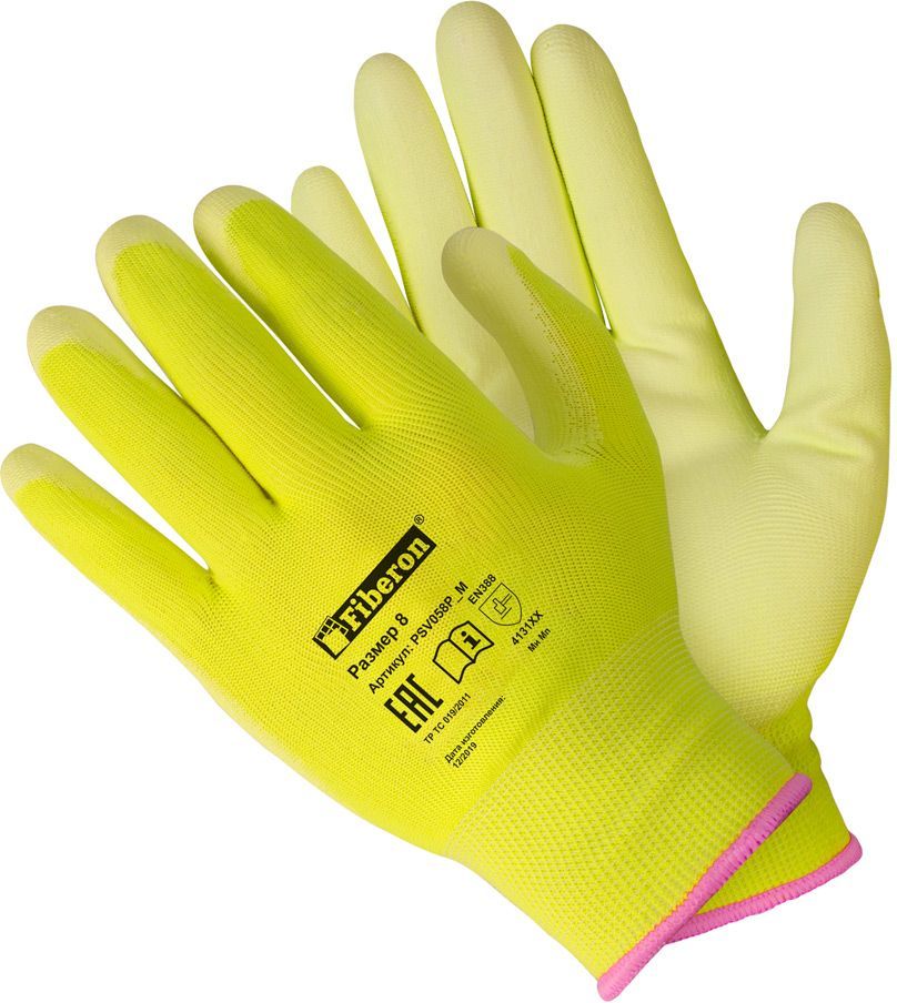 Перчатки антискользящие, полиэстер с полиуретановым покрытием, 8(M), Fiberon Флорист PR-PU053 - фото