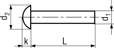 DIN 124 Заклепка с полукруглой головкой под молоток - чертеж, схема