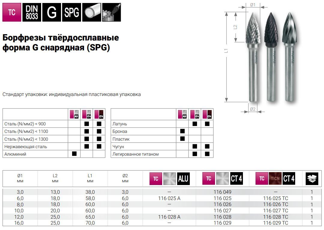 Бор-фреза твердосплавная 6x18x58 мм, G (SPG) DIN 8033 Ruko 116025A, с алюминиевыми зубьями - фото