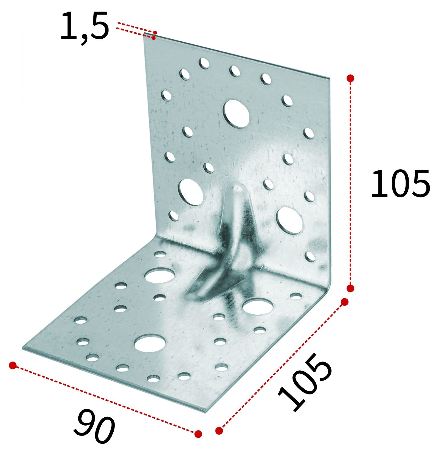 Уголок крепежный усиленный 105х90х1,5 мм KUU, оцинкованная сталь - фото