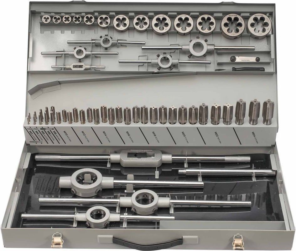 Набор метчиков и плашек M3-M24 HSS-G Master-Tool 1017701010004, 64 предмета - фото