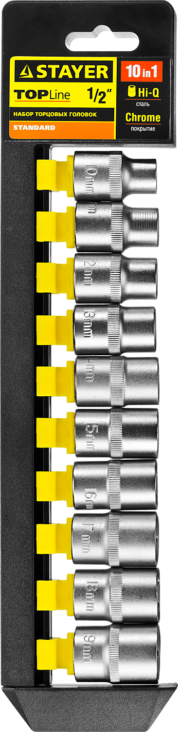 Набор торцовых головок RSS 10L 1/2" DR Stayer Standard 27755-H10, 10 предметов - фото