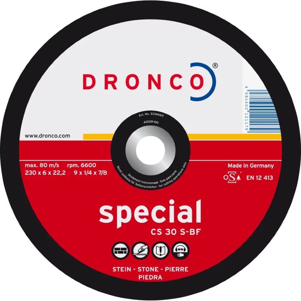 Диск шлифовальный по камню 230х6х22,23 мм DRONCO Special CS30S 3236660