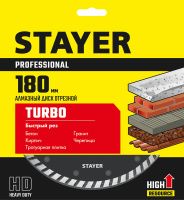 Диск алмазный отрезной по бетону 180 мм Turbo Professional Stayer 3662-180