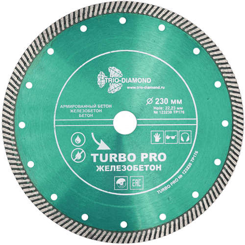 Диск алмазный отрезной 230х22,23 мм Trio-Diamond Турбо Железобетон TP176 - фото