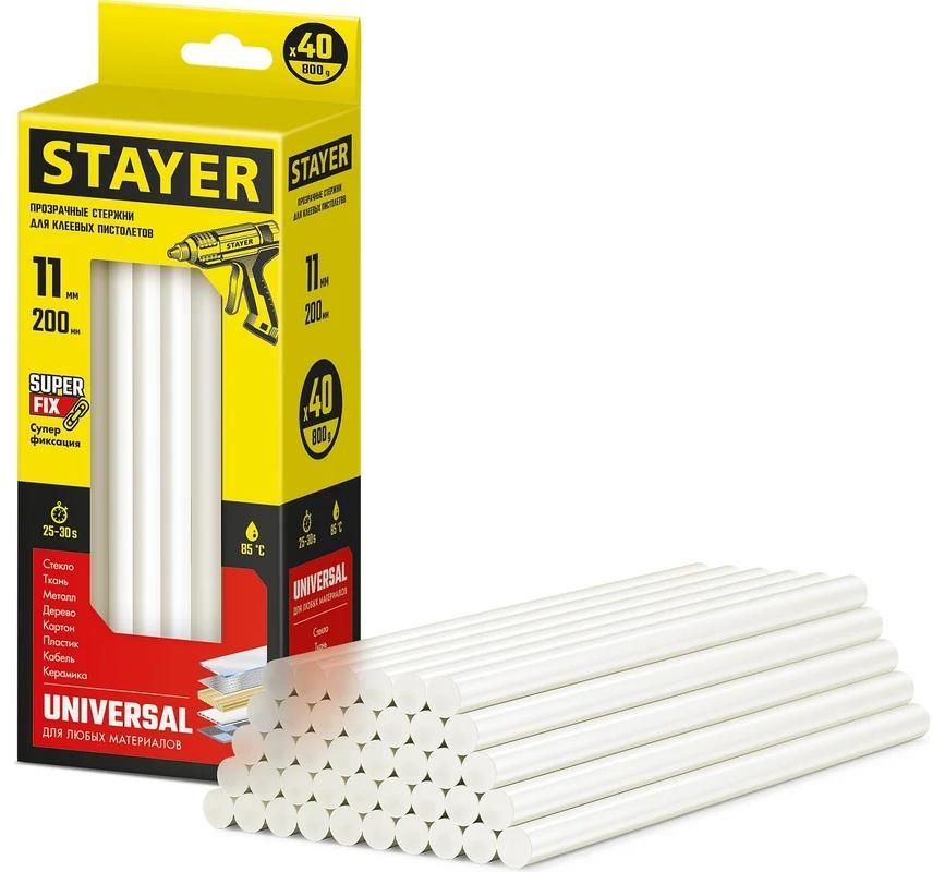 Изображение товара Стержни клеевые 11х200 мм универсальные Universal Stayer Prof 2-06821-T-S40, прозрачные, 40 шт