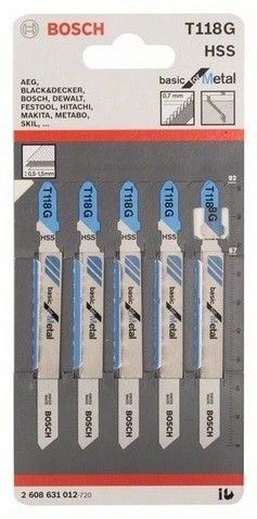 Изображение товара Пилки для лобзика Bosch T118G, 67мм, 5 шт (2608631012)