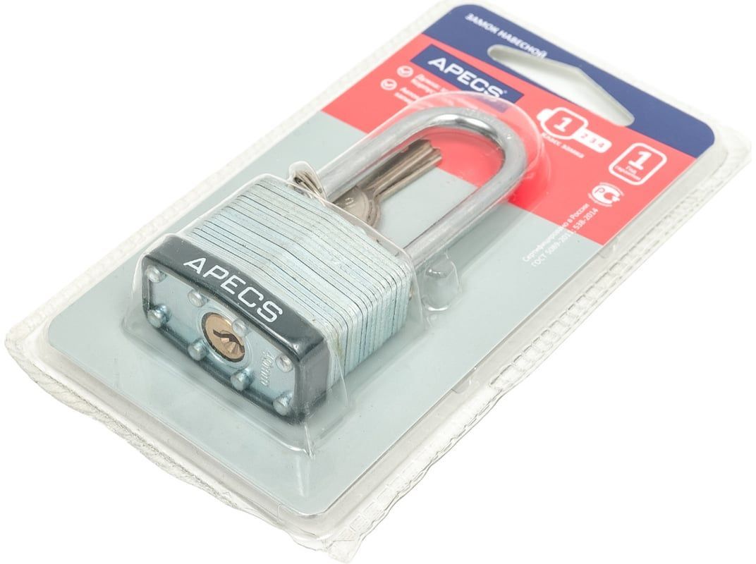 Замок навесной с удлиненной дужкой APECS PDS-65-40-L, сталь - фото