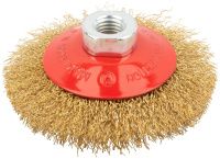 Корщетка-колесо с наклоном для УШМ 100 мм М14, латунированная проволока, FIT 39050