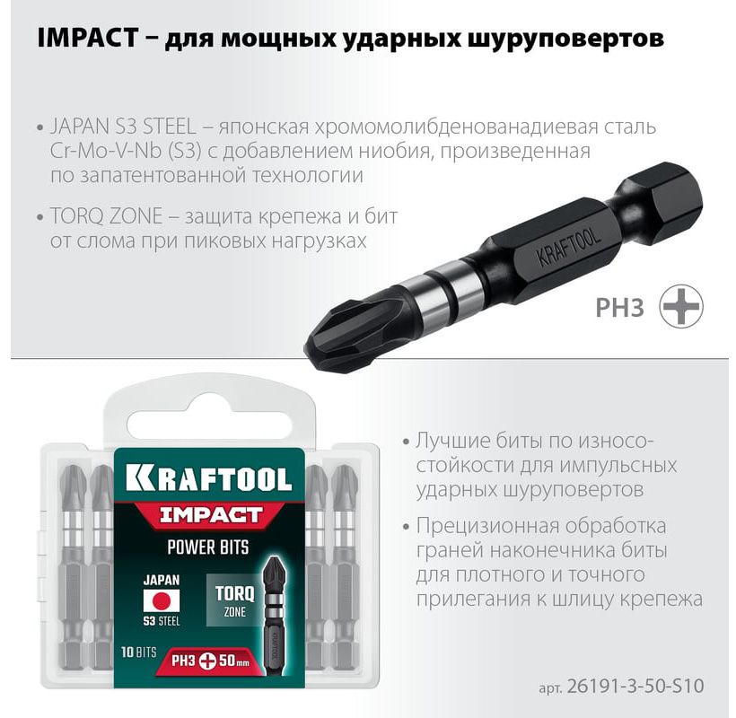 Набор ударных бит PH Impact Pro Kraftool - фото