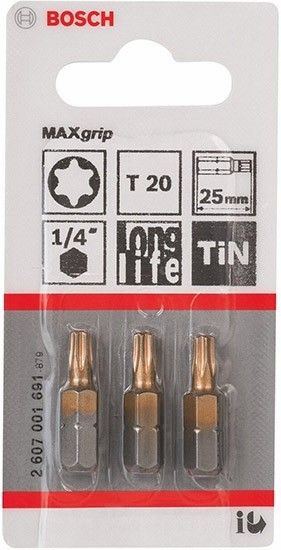 Бита Bosch TORX T20 TIN 25мм, 3 шт (2607001691) - фото
